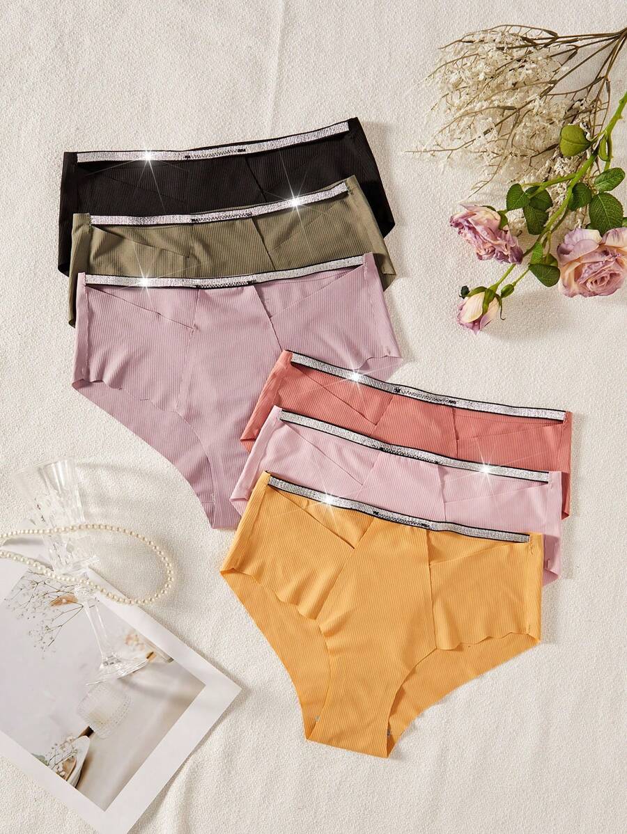 6pcs/Set Metal Sheen Weaved Seamless Triangle Panties - Multicolor - View 1