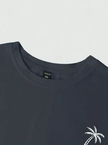 Manfinity Homme Men's Plus Size Casual Coconut Tree Printed Short Sleeve T-Shirt, Summer - Dark Grey - View 5