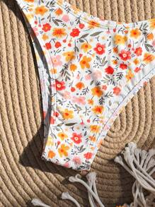 SHEIN Swim Summer Women's Floral Printed Bikini Set With Spaghetti Straps, Back Ties And Separated Design