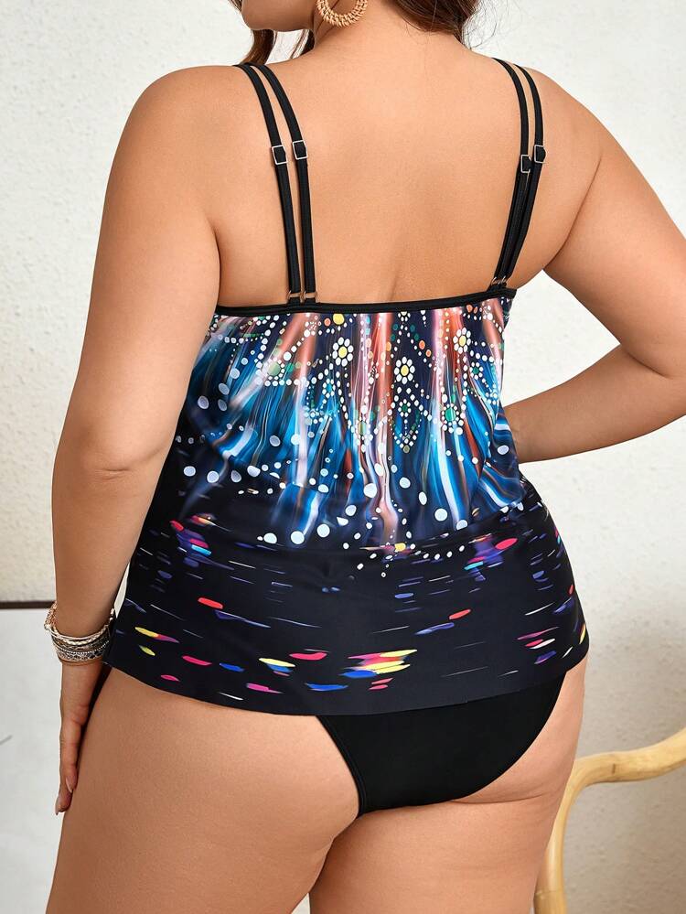 Plus Size Women's Summer Beach Stylish Printed Tankini Set