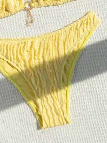 Swim Mod Women's Summer Beach Holiday Solid Color Textured Bikini Set