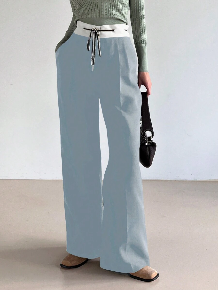 DAZY Women's Spring/Summer Color-Blocked High Waist Straight Leg Suit Pants - Blue - View 1