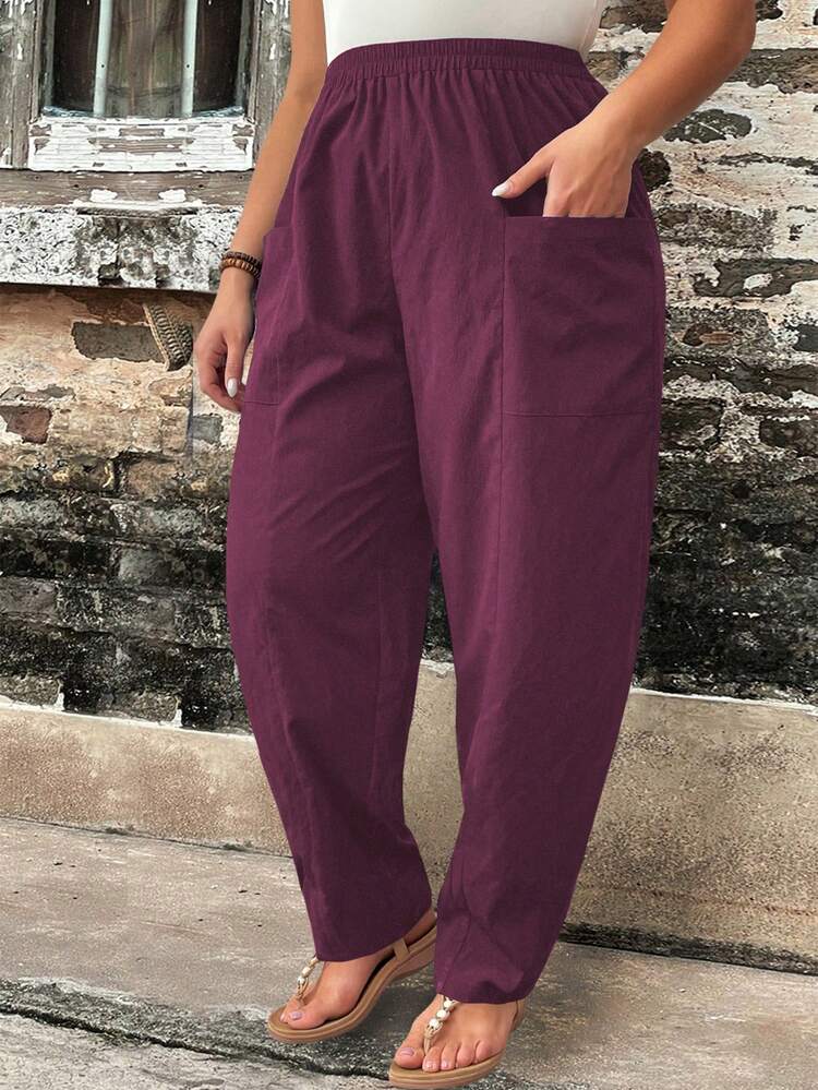 Plus Size Women's Solid Color Loose Fit Pants Fall Cloth For Women