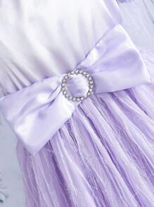 SHEIN Vestido de flecos para niñas preadolescentes decorado con un noble y dulce lazo - Rosa - Ver 5