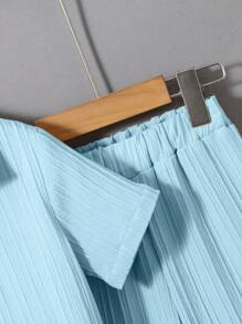 SHEIN Young Boy Solid Texture Short Sleeve Shirt And Pants Two Pieces Set - Blue - View 4