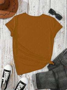 SHEIN LUNE Plus Size Floral Heat Transfer Print Casual Short Sleeve T-Shirt, Summer Graphic Tees Women Tops