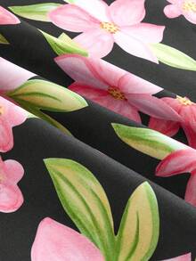 Bianca Prates 假期女士花卉印花海灘假日風格長裙裙裝，有開擋 - 粉色 - 查看 3