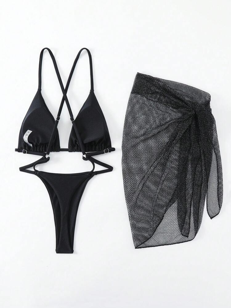 Summer Beach Holiday Backless One-Piece Swimsuit And Cover-Up Skirt Set