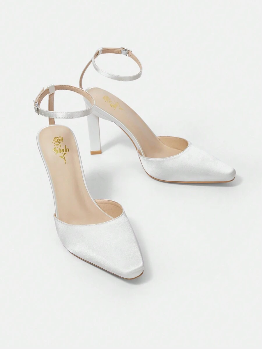 Của phụ nữ Pointed Toe Dây đeo mắt cá chân Gót nhọn Màu thuần Giày nữ Baotou - trắng - Xem 1