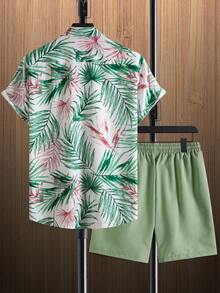 Manfinity RSRT 男士印花翻領短袖襯衫,前扣式設計,內含口袋短褲,2入組 - 彩色 - 查看 2