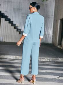 GENKIRA Women's Fashionable Long Sleeve Suit Set - Blue - View 2