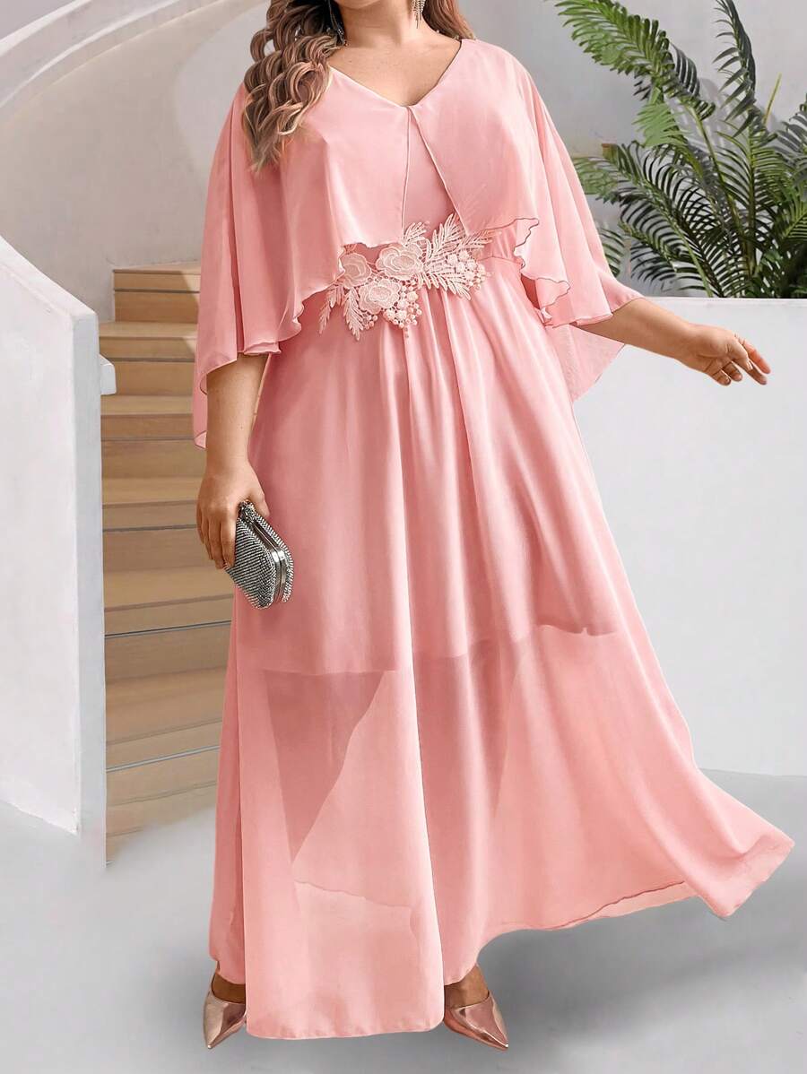 SHEIN Belle Plus Size Women's Ruffled Hem Dress - Pink - View 1