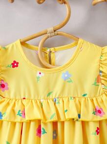 SHEIN Váy hoa Dopamine và viền bèo nhún mừng Ngày thiếu nhi Mexico cho bé gái - Nhiều màu - Xem 5