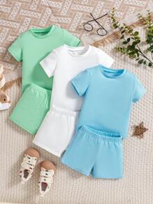 Mały chłopiec Lato Modny Codzienny Krótki Rękaw Koszulka  I Szorty Komplety Biżuterii
