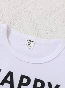 SHEIN 少女復活節服裝夏季新款可愛卡通兔印花短袖t卹+喇叭褲+髮箍套裝 - 黃色 - 查看 8