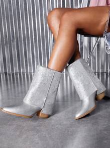 女性水鑽裝飾金屬質感時尚靴子,魅力四射戶外經典靴