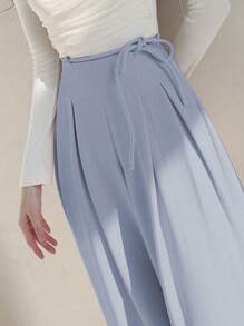 DAZY Women's Spring/Summer Solid Color Wide Leg Pants With Tie Ribbon,Back To School Clothes - Baby Blue - View 5