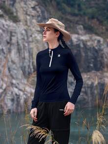 In My Nature Của phụ nữ Chống nắng Tay áo dài Áo Với Dây kéo nửa Khép kín - Màu xanh hải quân - Xem 4