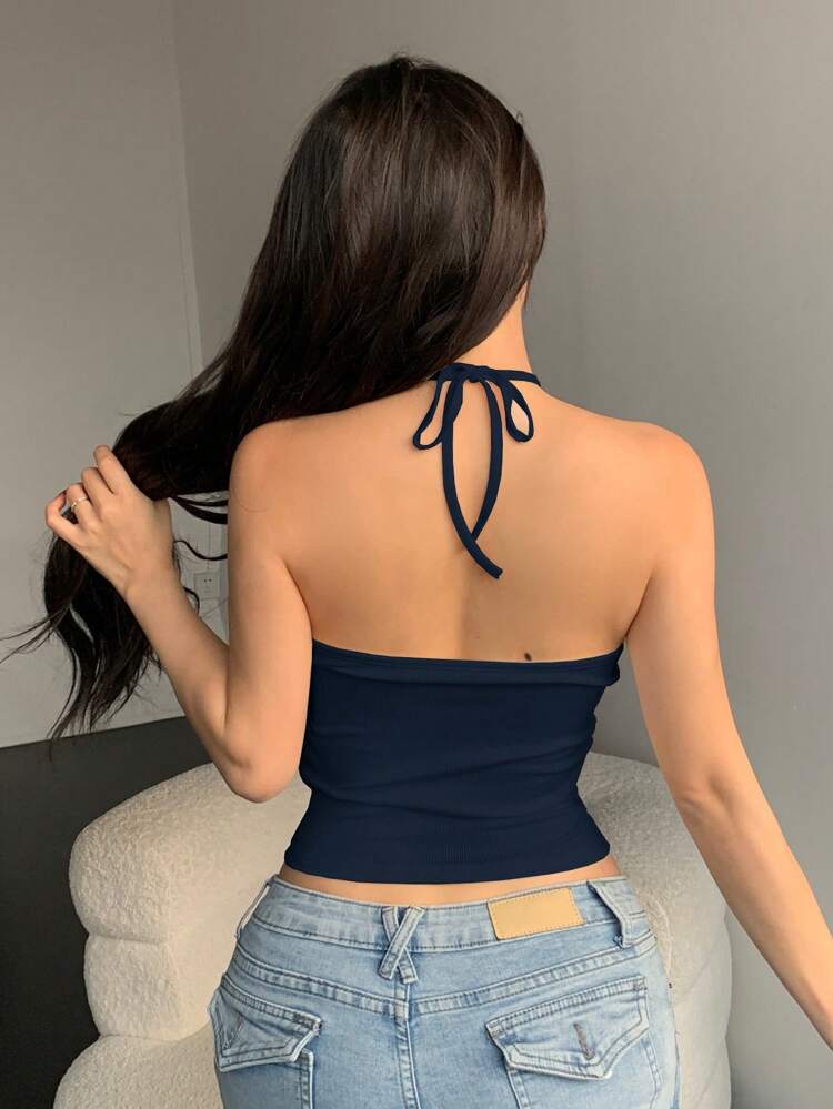 Ladies' Solid Color Halterneck Casual Top For Spring And Summer Going Out Tops Crop Women Tops