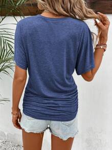 SHEIN Frenchy T-shirt à col rond à manches courtes de couleur unie simple pour femme pour un usage quotidien