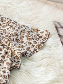 SHEIN Clasi 大码夏季假日风格收腰花卉印花连衣裙 - 棕色 - 查看 4