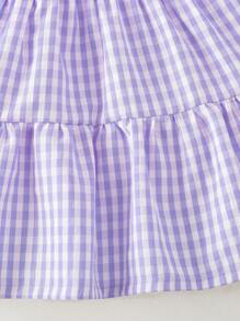 SHEIN Cô gái trẻ Gingham in tay bong bóng & váy viền xù - Màu tím - Xem 4