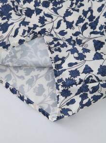 EMERY ROSE Women's Plus Size Floral Print Tie Front Collared Shirt Fall Cloth For Women - Navy Blue - View 5