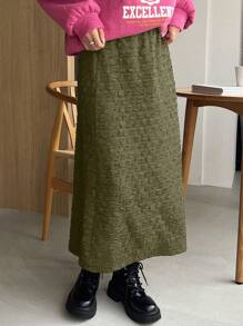 FRIFUL 女士純色紋理短裙 - 軍綠色 - 查看 1