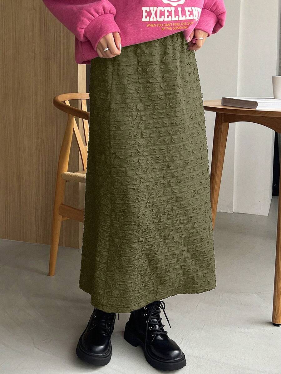 FRIFUL 女士純色紋理短裙 - 軍綠色 - 查看 1