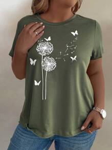 EMERY ROSE Women's Simple Printed Plus Size T-Shirt Graphic Tees Women Tops - Army Green - View 4