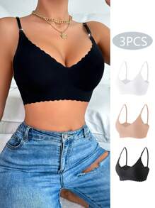 3入組女士海貝邊修飾可調肩帶胸圍套裝 - 彩色 - 查看 4