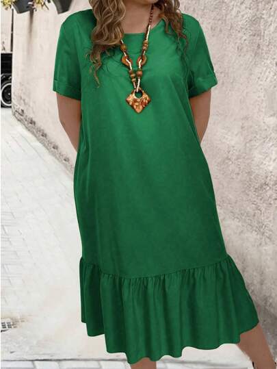 EMERY ROSE Vestido informal holgado y de unicolor con bajo asimétrico, outfit para mujer de talla grande