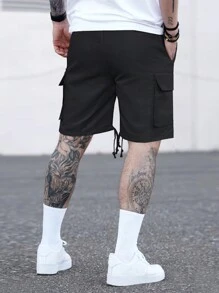 Manfinity LEGND 纯色直筒短裤，有口袋 - 黑色 - 查看 2