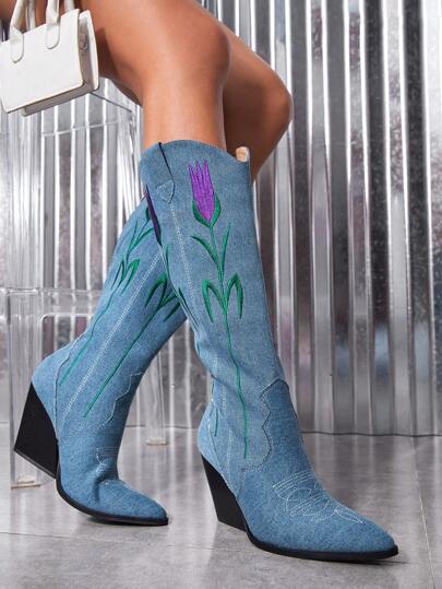 Styleloop 女士西式编织度假波西米亚风牛仔靴，适合音乐节、万圣节、圣诞节和派对