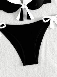 Swim Vcay Bộ bikini dây buộc cổ màu khối kỳ nghỉ dành cho nữ đi biển mùa hè, Bộ bikini có gọng nâng - Đen và trắng - Xem 5
