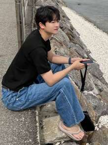 DAZY Men's Summer Solid Knit Crewneck Short Sleeve Top - Black - View 7