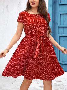 SHEIN Clasi 大尺碼假期波點印花夏日洋裝 - 酒紅色 - 查看 4