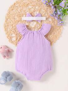 Body de verano unicolor y lindo de color para bebé niña para uso cómodo - Morado - Ver 2