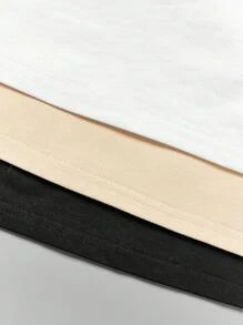 SHEIN Leap Crew Tween Girl 3pcs/Set Summer Knitted Solid Color Loose Fit Casual T-Shirt - Khaki - View 3