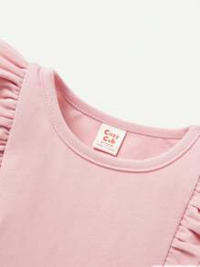 Cozy Pixies Baby Girl Floral Pattern Round Neck Top With Ruffle Trim Detail, 2pcs/Set - Multicolor - View 3