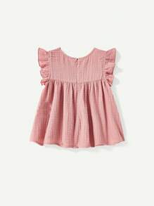 Cozy Pixies Baby Girl Flower Print Ruffle Trim V-Neck Pullover Top - Dusty Pink - View 2