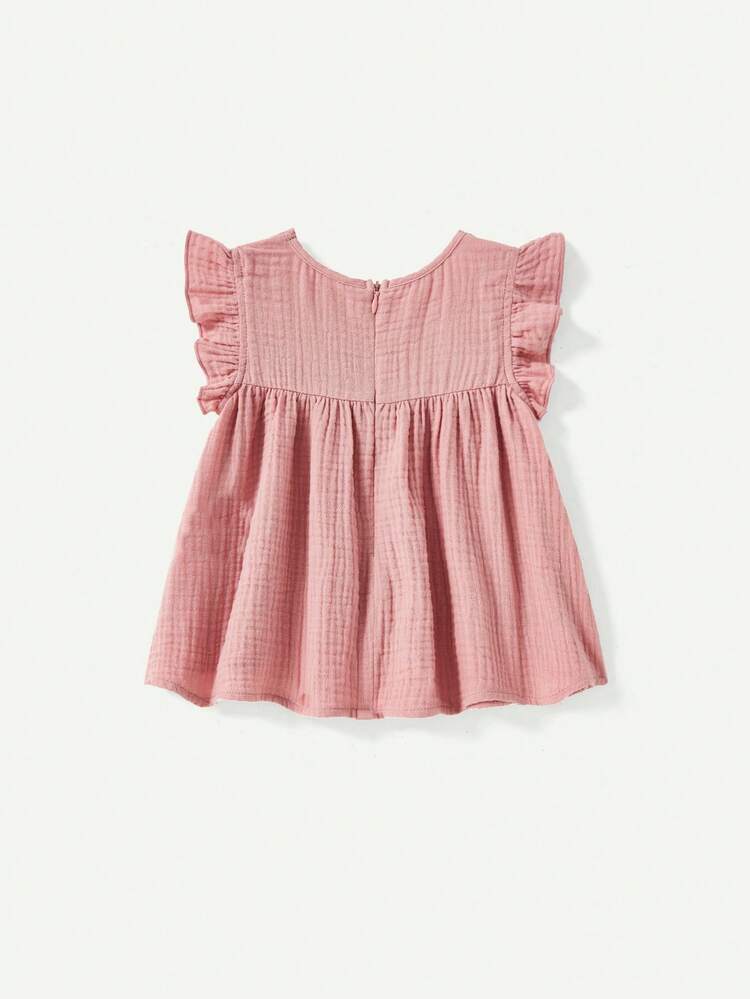 Baby Girl Flower Print Ruffle Trim V-Neck Pullover Top