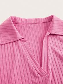 Slaydiva Summer New Arrival Elastic Tight Dress, Solid Color Wide Ribbed Mini Bodycon Dress - Pink - View 3