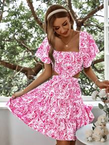 Breezaya Women's Fashionable Printed Backless Waist-Baring Dress