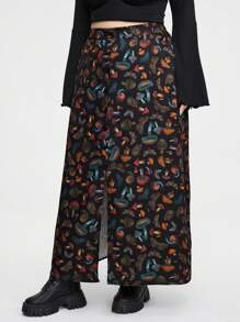 ROMWE Fairycore Kích thước lớn NỮ Đúng mốt Dài In Váy Với Khe nứt bên Và Trắng Thắt lưng - Nhiều màu - Xem 2