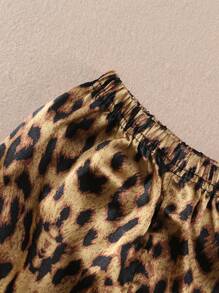 Pentru fetiță, pantaloni scurți cu mânecă scurtă, simplu și la modă, cu imprimeu leopard