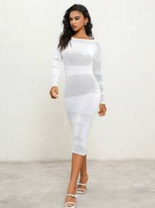 Anewsta Solid Color Women's Slim Fit Sweater Dress With Boat Neckline