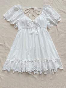 Dreamara Kích thước lớn Của phụ nữ Giải trí Kỳ nghỉ Dây rút Tua Xu hướng: Cắt giảm Thêu Đầm Mùa hè Ngày lễ Phong cách - trắng - Xem 5