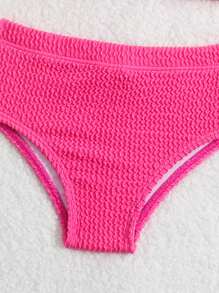 Baby Girl Special Ribbed Fabric Swimsuit With Flouncing Edges, 2pcs/Set - Hot Pink - View 5