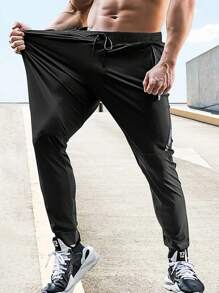 Manfinity Sport Corelite Men Drawstring Waist Zip Pocket Sports Trousers - Black - View 4